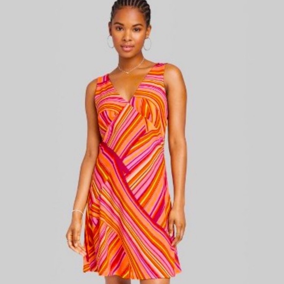 Cute multi colored striped v neck dress summer - Picture 2 of 6
